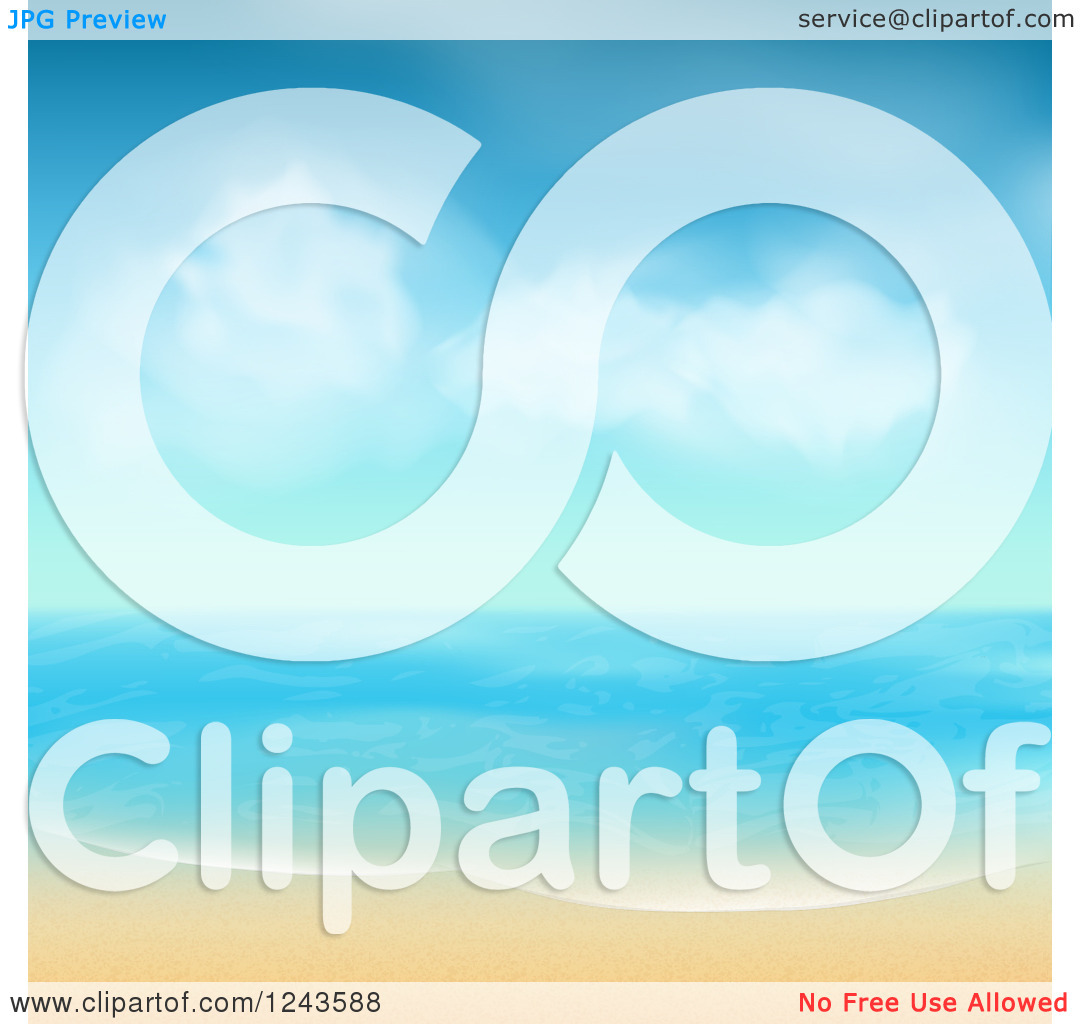 Clipart Of A Tropical Beach With White Sand And Blue Skies   Royalty