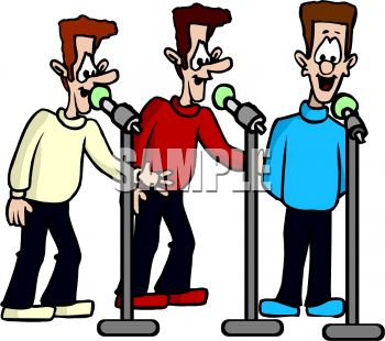 Cartoon Of Three Men Singing Harmony   Royalty Free Clipart Picture