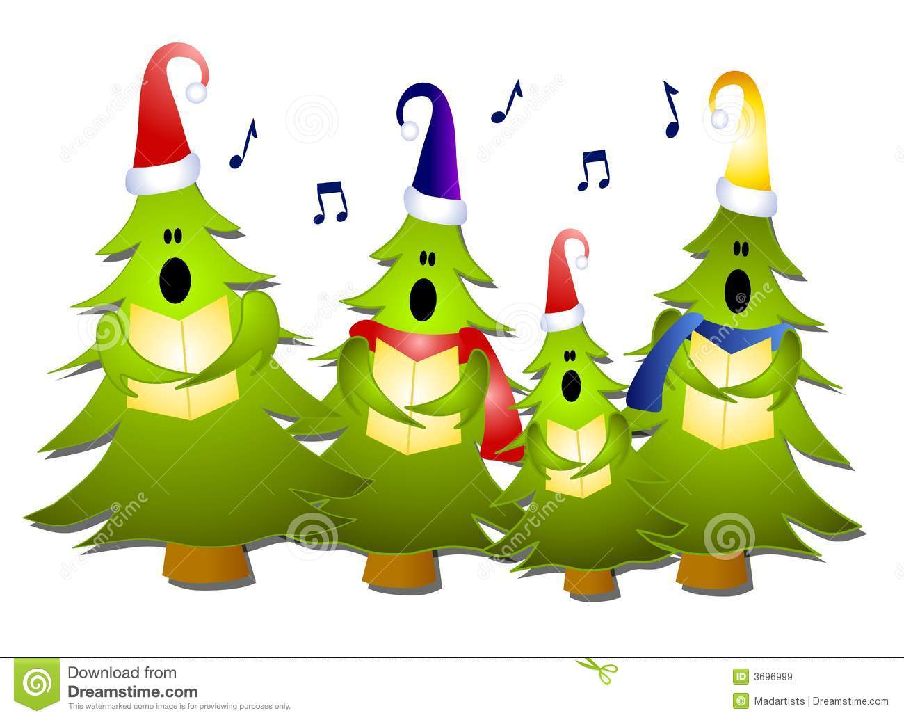 Clip Art Illustration Of A Group Of Christmas Tree Carolers Singing