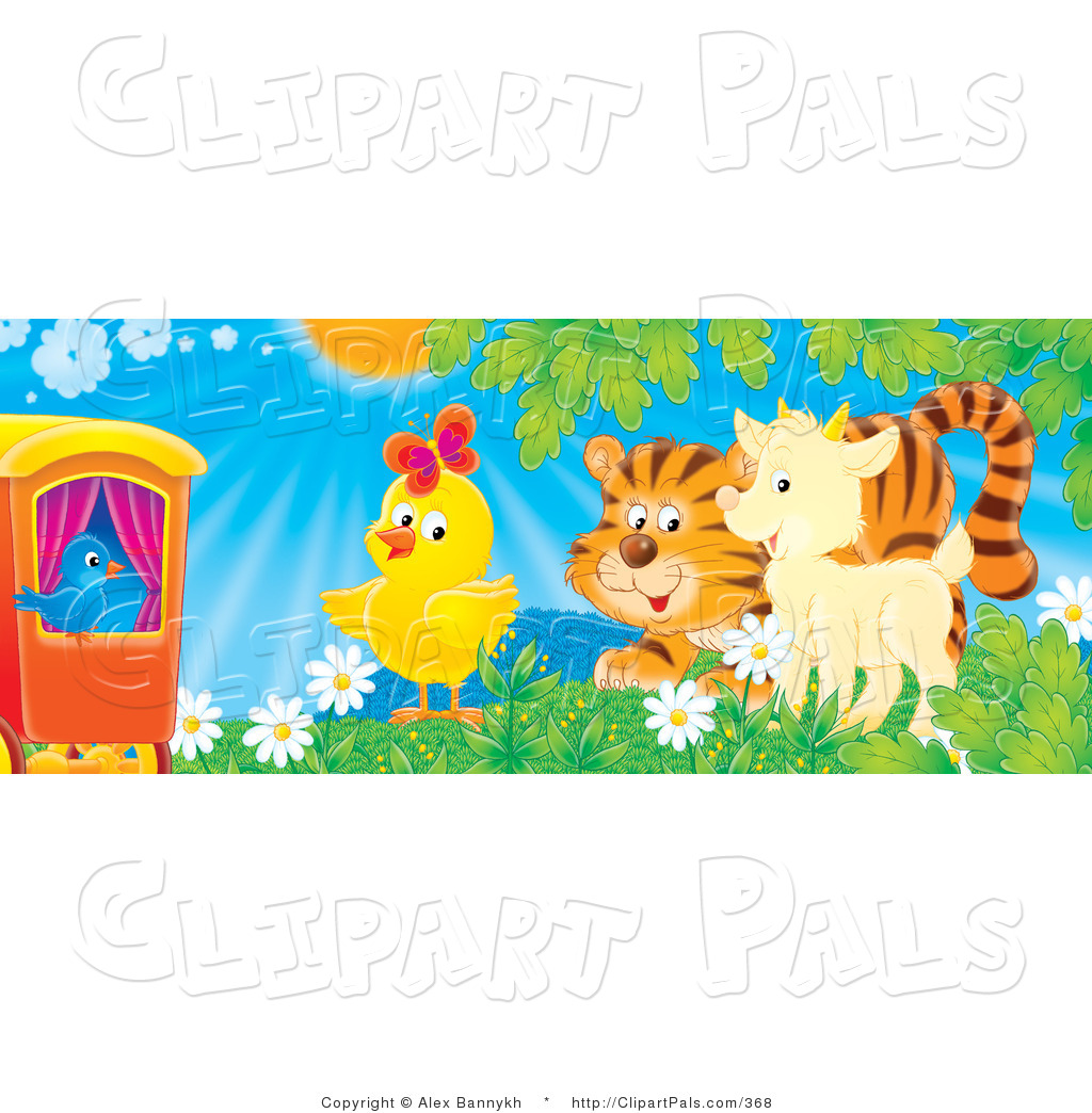 Pal Clipart Of A Blue Bird On A Red Train Watching A Chick Tiger