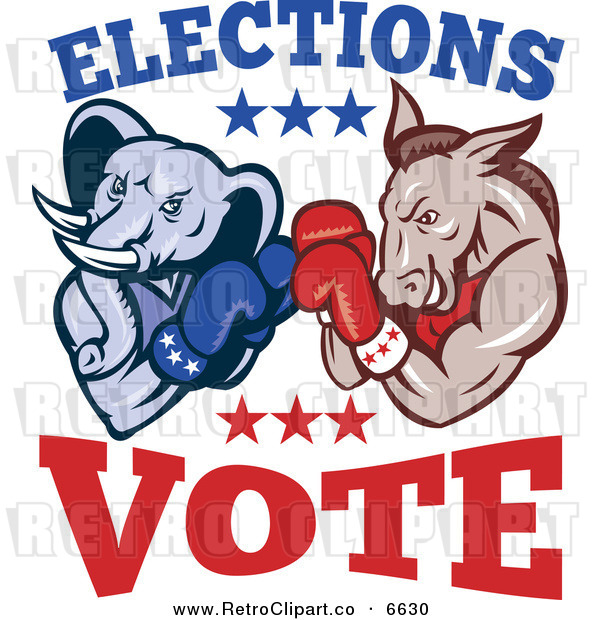 Vector Clipart Of A Retro Democratic Donkey And Republican Elephant