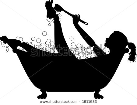 Vector Silhouette Graphic Depicting A Woman Taking A Bubble Bath