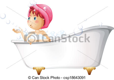 Vectors Of A Young Lady At The Bathtub   Illustration Of A Young Lady
