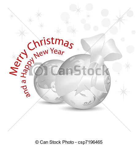 Glitter Balls With Silver Ribbon And Bow Against White Background With