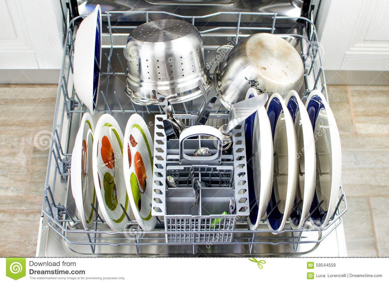 Open Dishwasher Cleaning Dishes Modern Kitchen