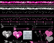 Silver Pink Glitter Clip Art Foil Glitter Borders Ribbon And Heart