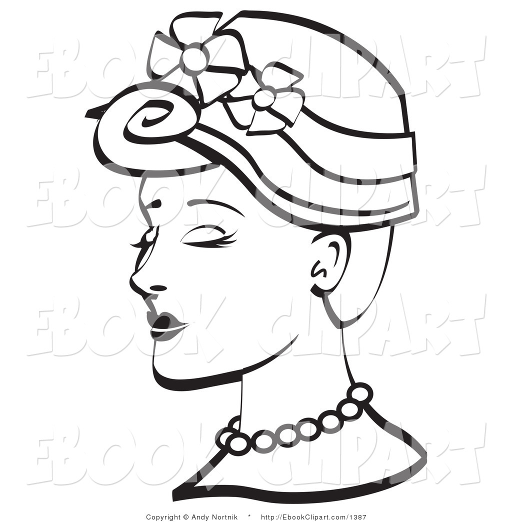 Coloring Page Of A Pretty Young Woman Wearing A Hat With Flowers And A