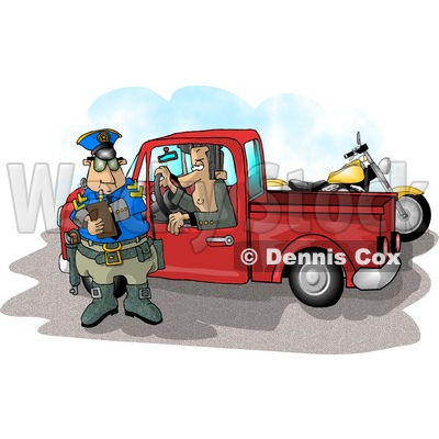 Truck Watching A Cop Writing A Speeding Ticket Clipart Illustration