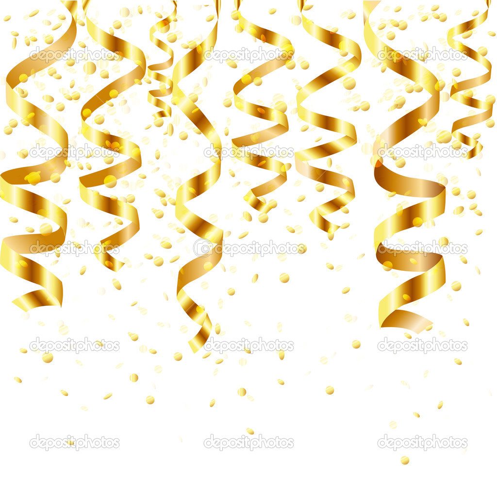 Gold Dot Confetti Background Gold Curling Stream Stock