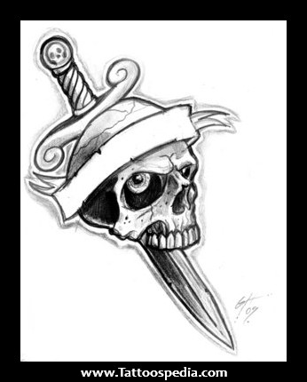 Skull Knife And Dagger Tattoo