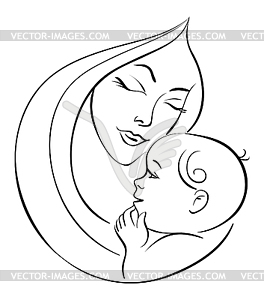 Mother And Baby   White   Black Vector Clipart