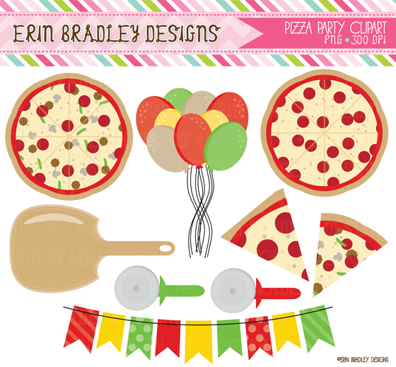 Erin Bradley Designs  Pizza Party Clipart   Digital Papers