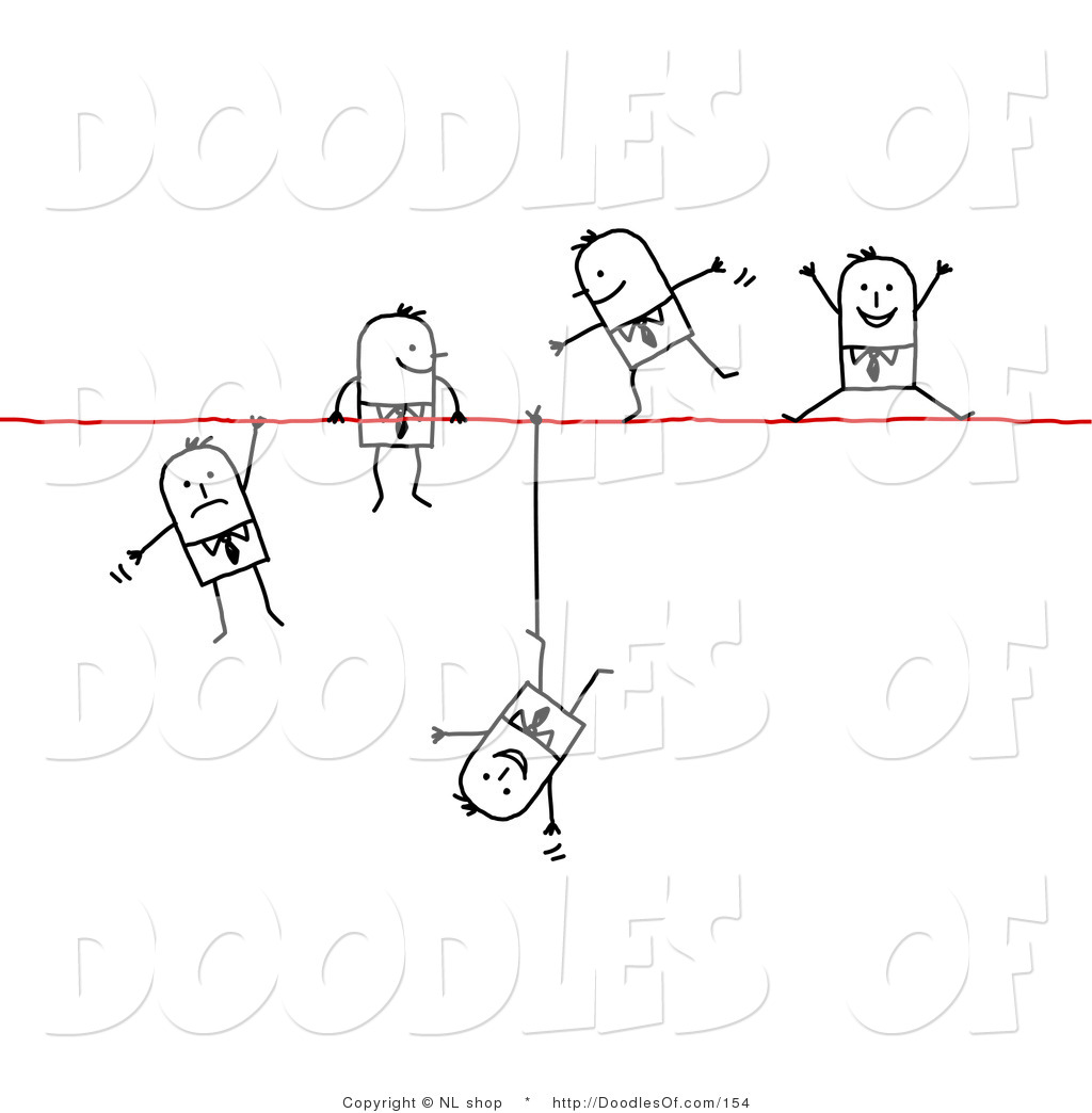 Group Of Stick Figure People Business Men Walking Falling And Hanging