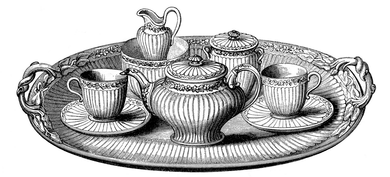 Vintage Clip Art   Tea Set With Platter   The Graphics Fairy