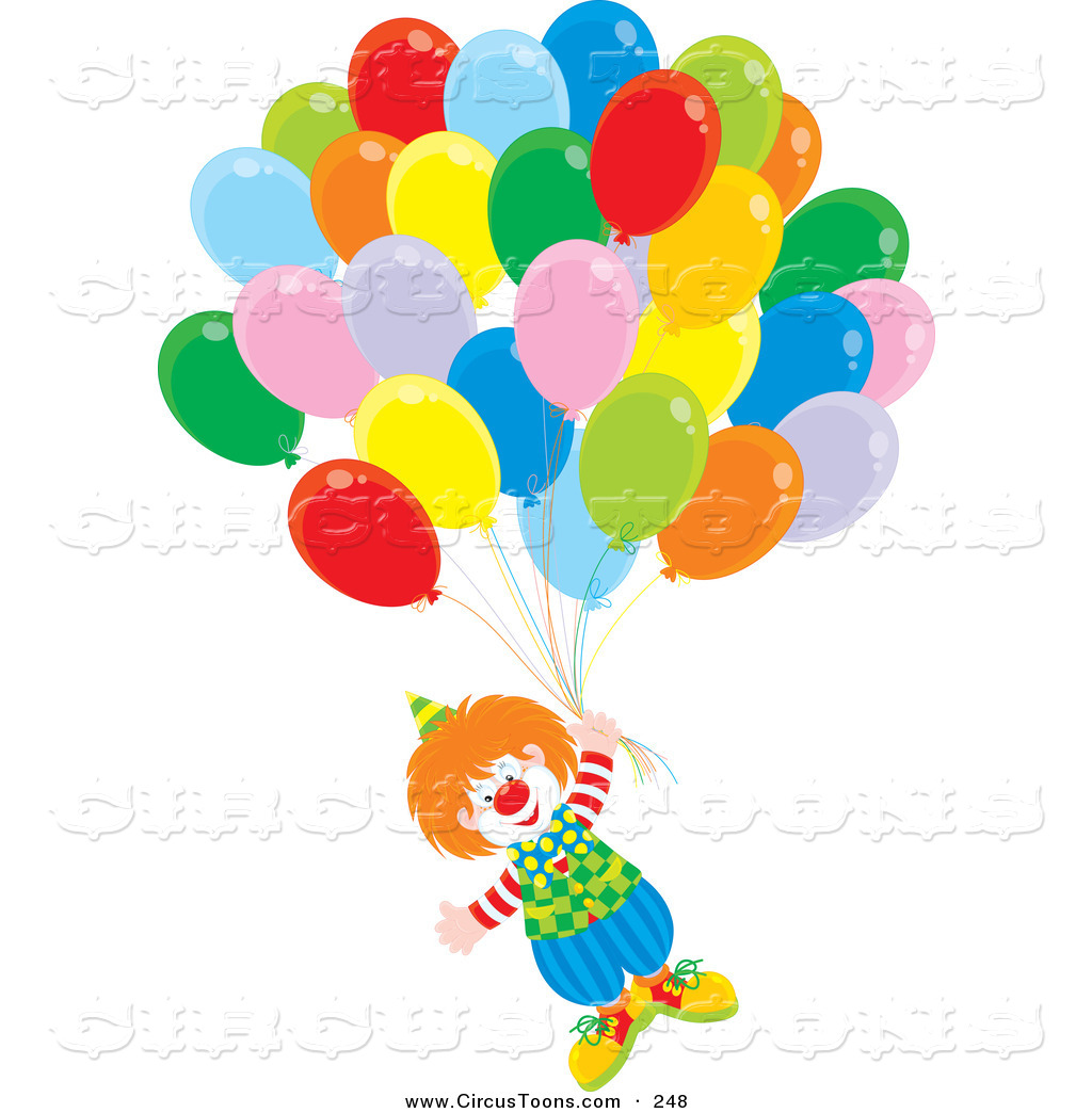 Circus Clipart Of A Happy Clown Floating Up With Balloons By Alex