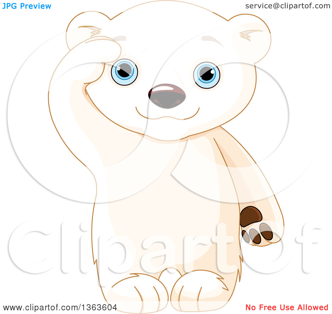 Clipart Of A Cute Baby Polar Bear Cub Saluting   Royalty Free Vector