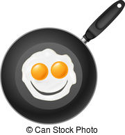 Frying Pan With Smile Egg Illustration On White Background