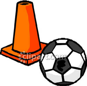 An Orange Cone And A Soccer Bal   Royalty Free Clipart Picture
