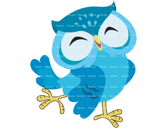 Blue Owl Clip Art Digital Clipart   Cute Owl Digital Clip Art   Owl
