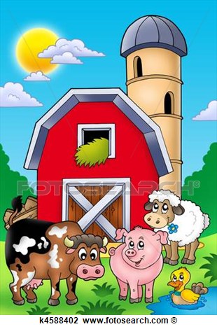 Clip Art   Big Red Barn With Farm Animals  Fotosearch   Search Clipart