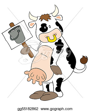 Illustration   Funny Dairy Cow With Placard   Clip Art Gg55182862
