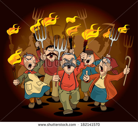 Angry Villagers On The March   Stock Photo