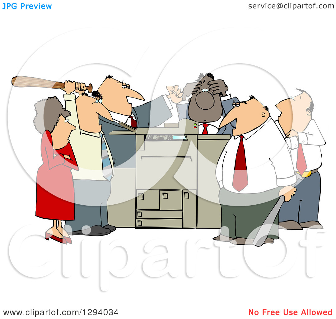 Clipart Of A Frustrated White And Black Employee Office Mob Gathered