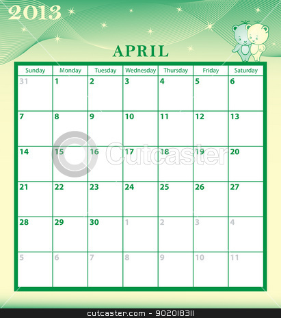 Calendar 2013 April Stock Vector Clipart Calendar 2013 April Month