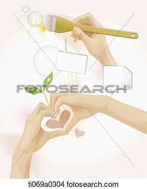 Drawings Of The Hand Holding Brush And Making Heart With Speech Bubble