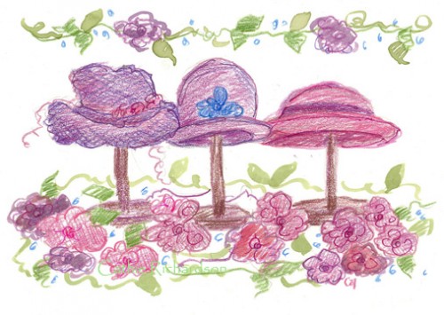 Victorian Tea Party Hats On Hat Stands Original Watercolor Painting