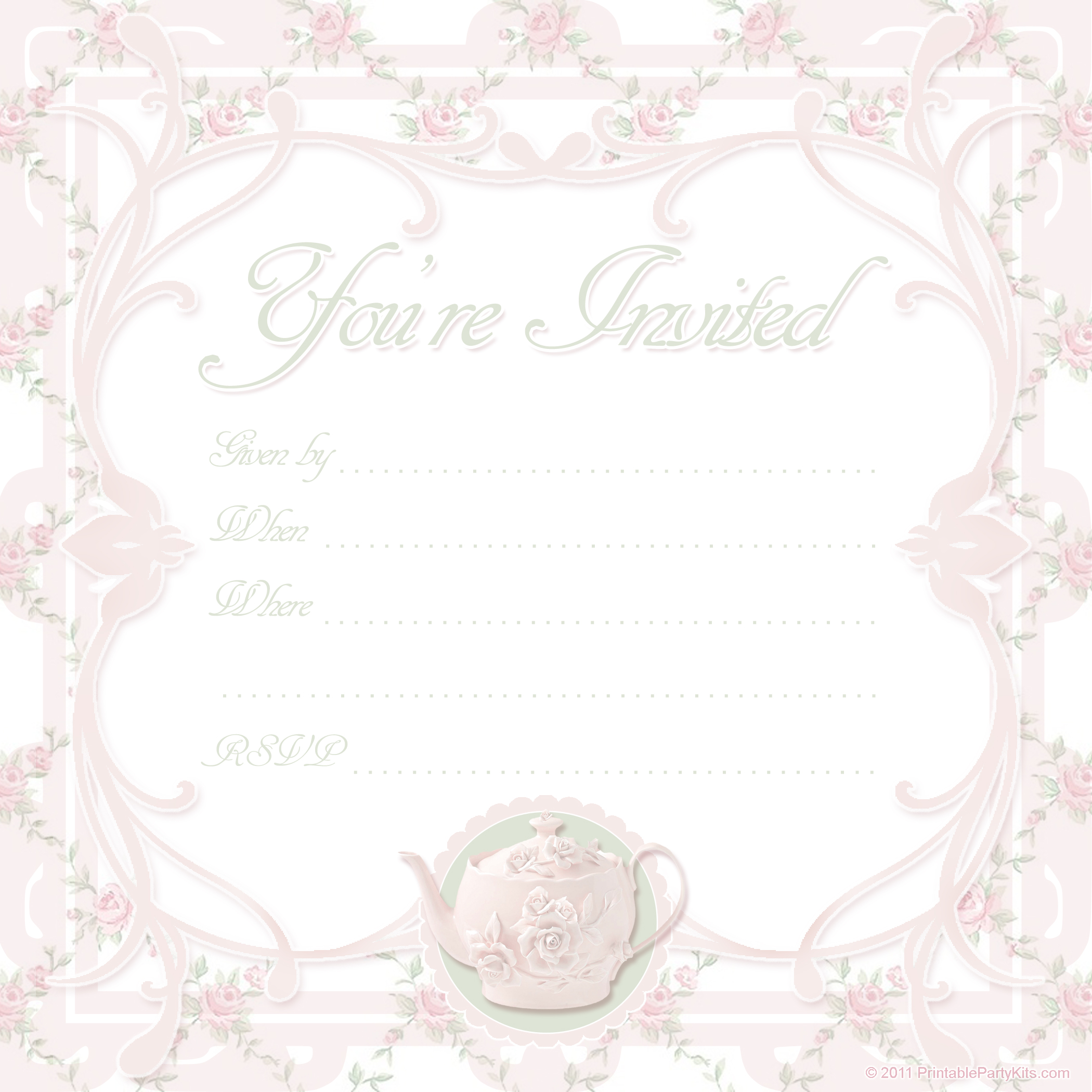 Click On The Free Printable Tea Party Invite Template Below To Enlarge