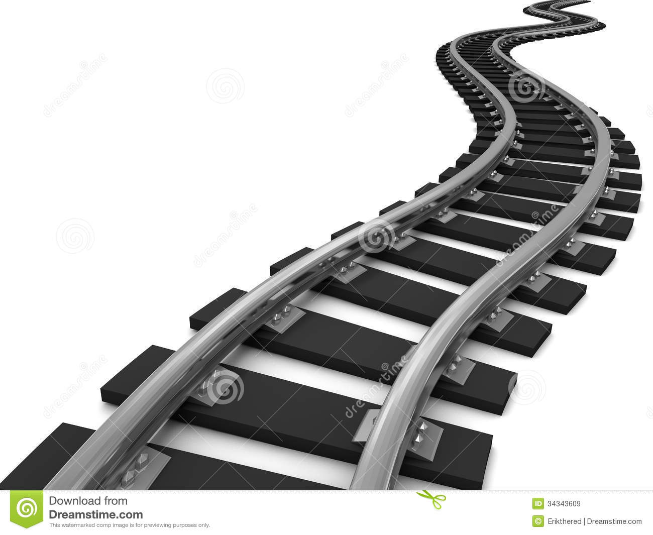 Curved Train Tracks On White Background  3d Illustration