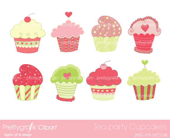 Tea Party Cupcakes Clipart   You Will Receive    Each Clipar
