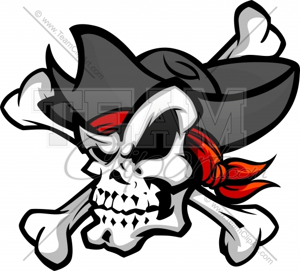 Pirate Skull Mascot Head Vector Clipart Image