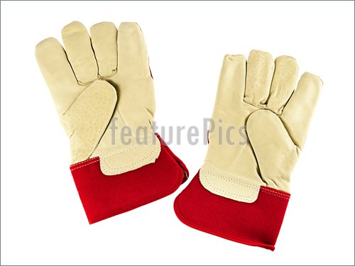 Genuine White Leather And Red Fabric Work Gloves Over White Background