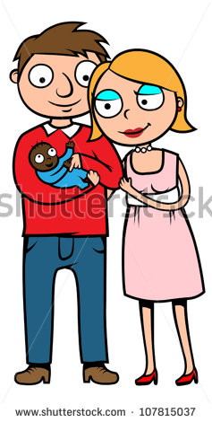 Cartoon Vector Illustration Of Caucasian Parents Holding Their
