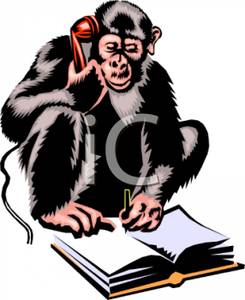 Cimp Taking A Telephone Message   Royalty Free Clipart Picture