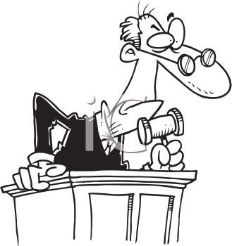 Black And White Cartoon Of A Stern Looking Old Judge Clipart Image