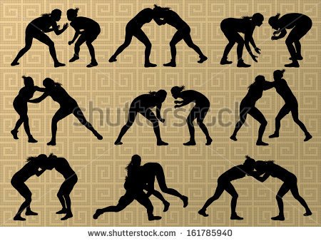 Greek Roman Wrestling Active Young Women Sport Silhouettes Vector