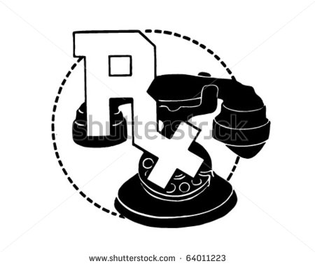 Rx Symbol On Telephone   Retro Clipart Stock Vector Illustration