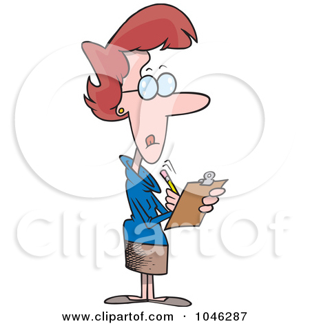 Clip Art Illustration Of A Cartoon Female Manager Using A Clip Board