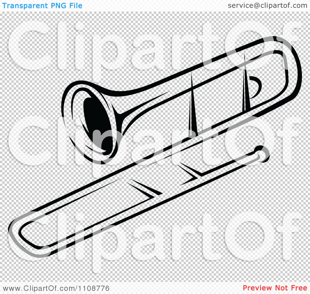 Clipart Black And White Trombone Musical Instrument   Royalty Free