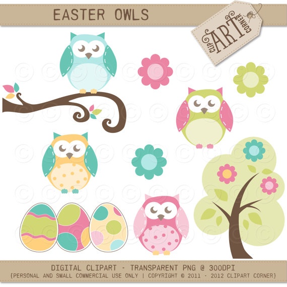 Digital Clipart Easter Owls Paper Crafts Card By Clipartcorner  3 50