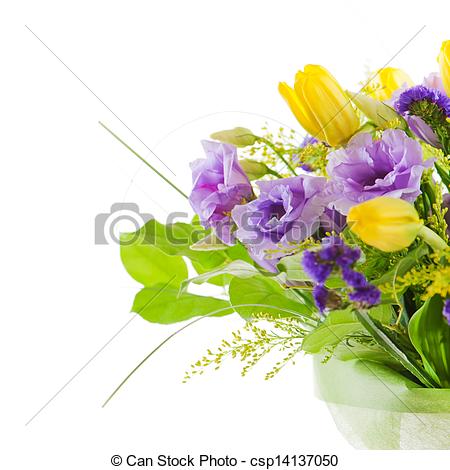 Fragment Of Colorful Bouquet Of Roses Tulips And Freesia Isolated On