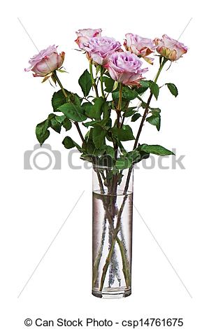 Picture Of Colorful Flower Bouquet From Roses In Glass Vase Isolated