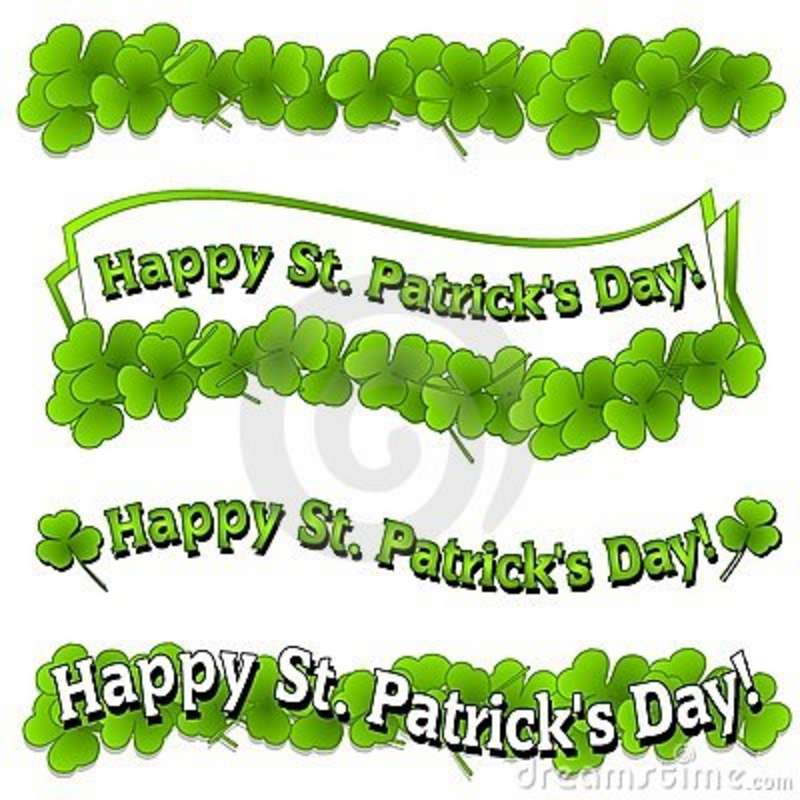 Of St  Patrick S Day Logos And Banners With Bright Green Clovers