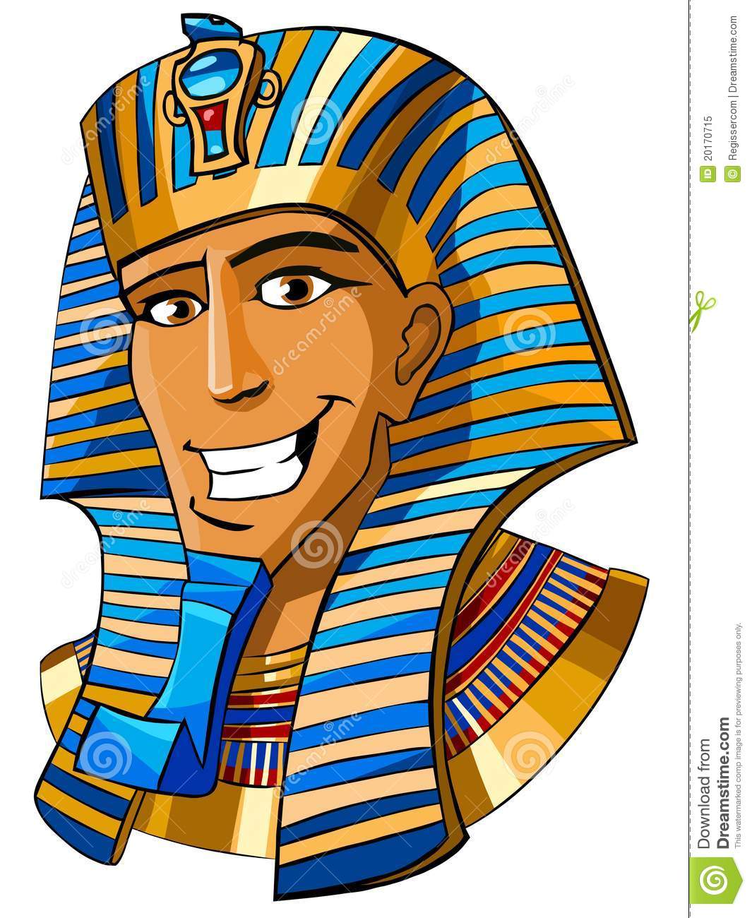 Cartoon Smiling Face Of Egyptian Pharaoh On A White Background