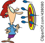 Clip Art Illustration Of A Cartoon Businesswoman Off Target With Darts