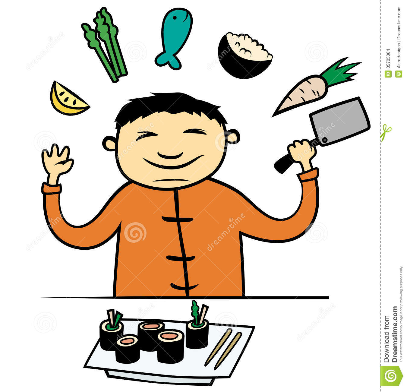 Cartoon Vector Illustration Of Asian Chinese Or Japanese Cook Or Chef