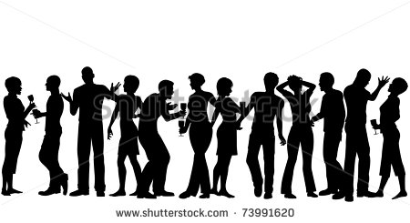 Editable Vector Silhouettes Of Men And Women Standing At A Party With